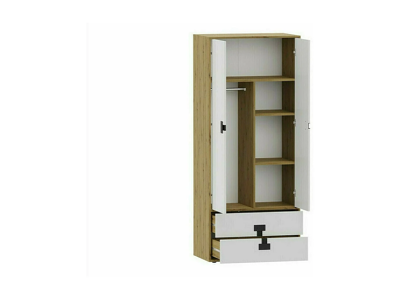 Armoire Florevi 113, Blanc brillant|Chêne Artisan, 191x80x50cm, Nombre d'étagères: 3