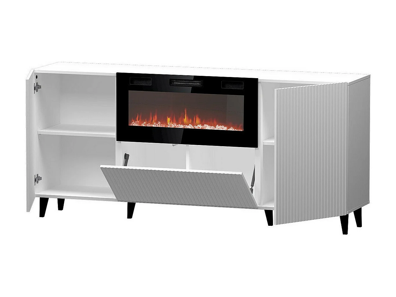 Buffet Levmari 104, Blanc|Noir, 83x181cm, Le nombre de portes: 242cm, MDF|Stratifié