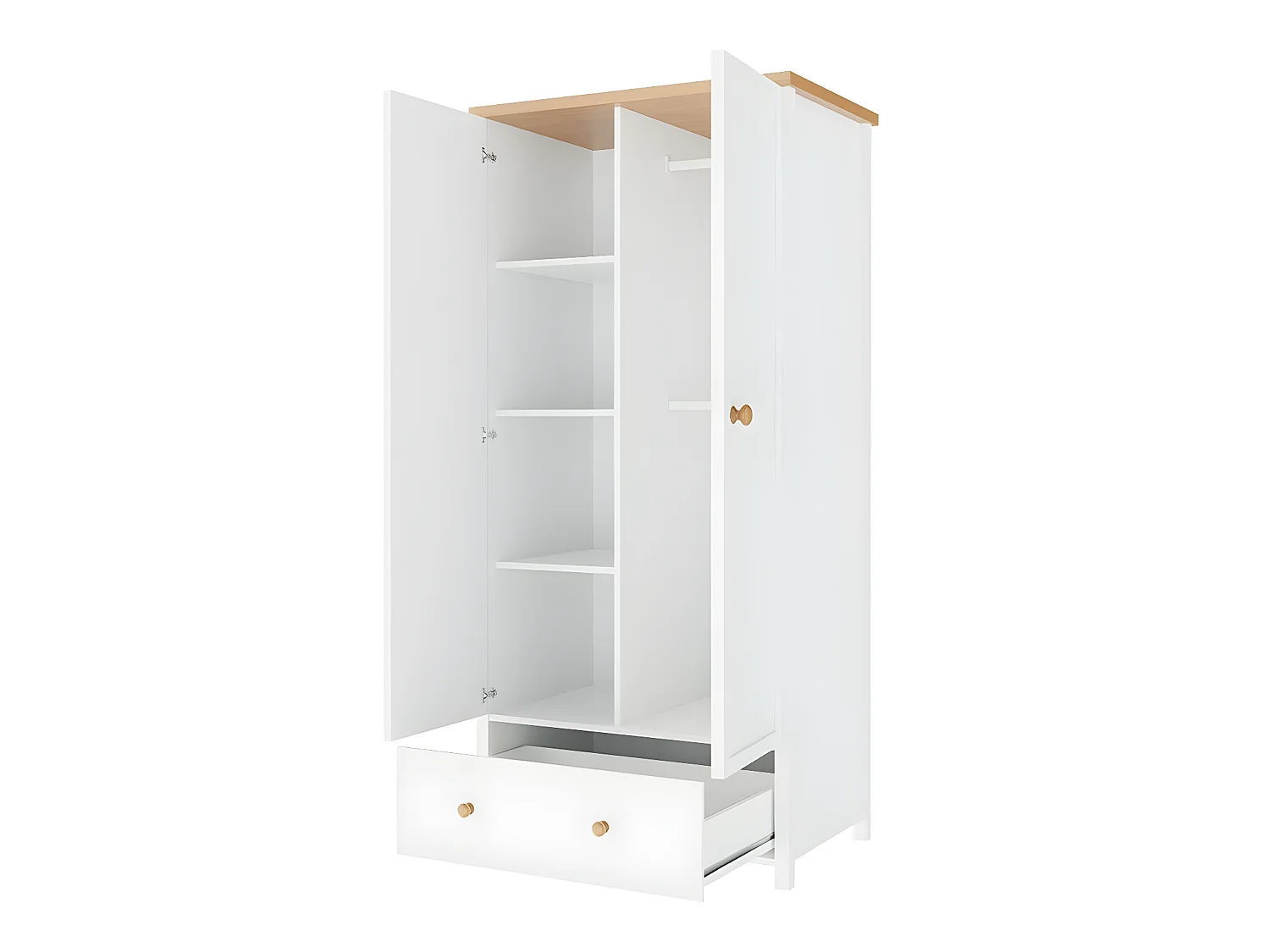 Armoire Romelbo 112, Blanc|Chêne, 187x85x52cm, Portes d'armoire: Avec des charnières