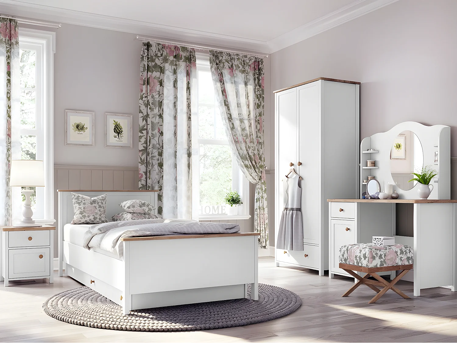 Armoire Romelbo 112, Blanc|Chêne, 187x85x52cm, Portes d'armoire: Avec des charnières