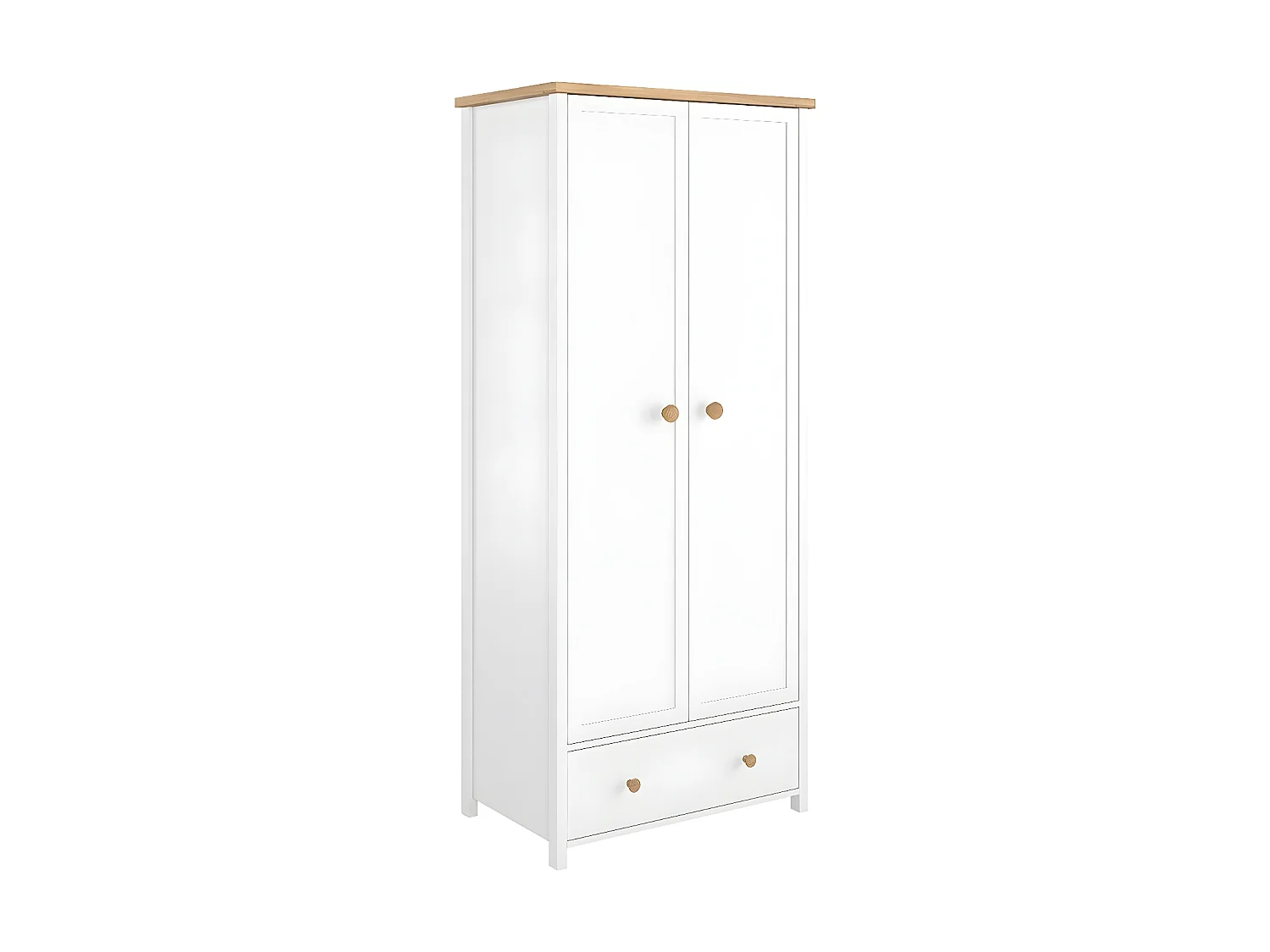 Armoire Romelbo 112, Blanc|Chêne, 187x85x52cm, Portes d'armoire: Avec des charnières