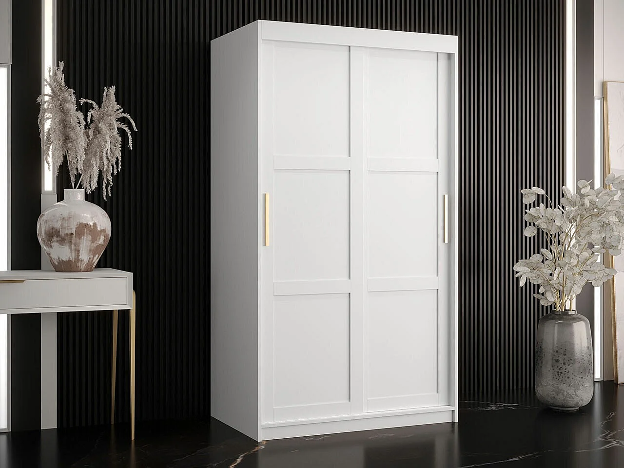 Armoire Ferfere 100, Blanc, 200x100x62cm, Portes d'armoire: Coulissantes