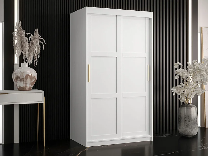 Armadio Ferfere 100, Bianco, 200x100x62cm, Porte armadi: Scorrevoli