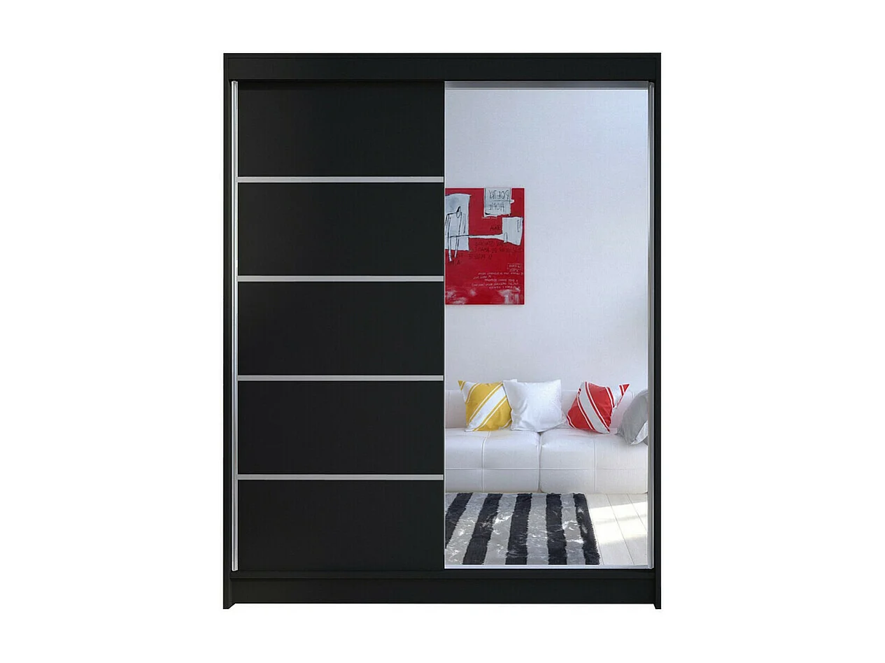 Armoire Closico 143, Noir, 200x150x58cm, Portes d'armoire: Coulissantes