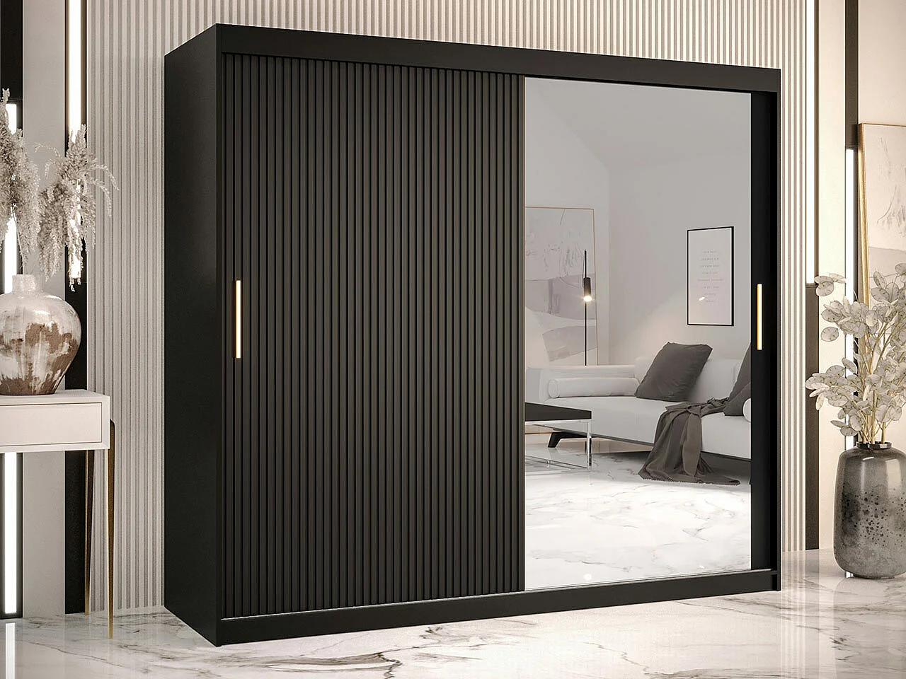 Armario Hartford 403, Negro, 200x200x62cm, Puertas de armario: Correderas