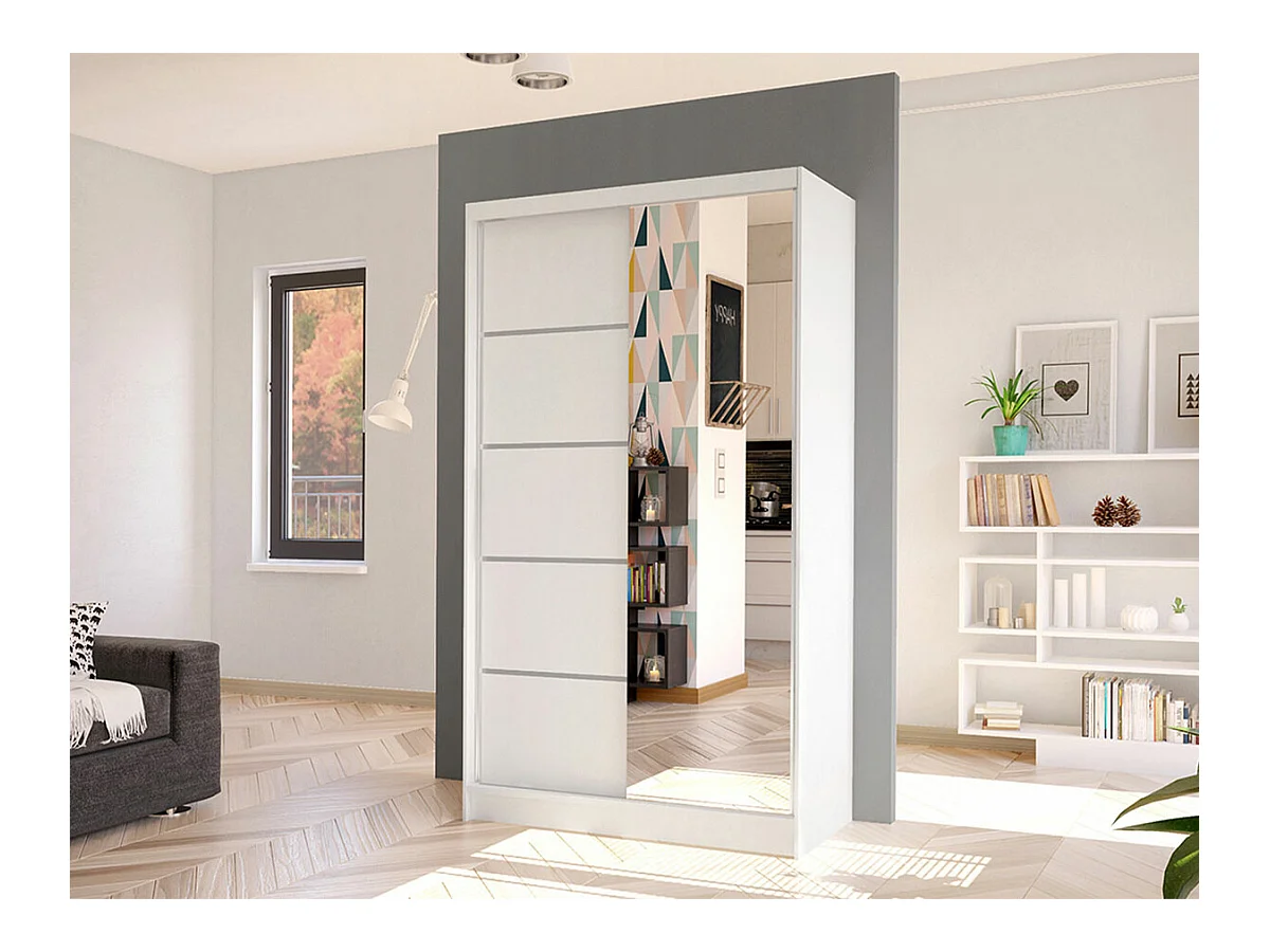 Armoire Closico 166, Blanc, 200x100x58cm, Portes d'armoire: Coulissantes