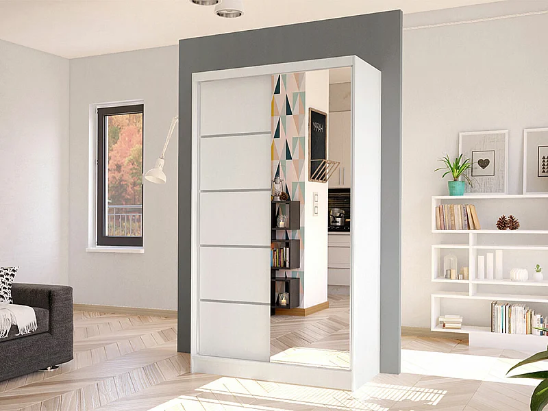 Armoire Closico 166, Blanc, 200x100x58cm, Portes d'armoire: Coulissantes