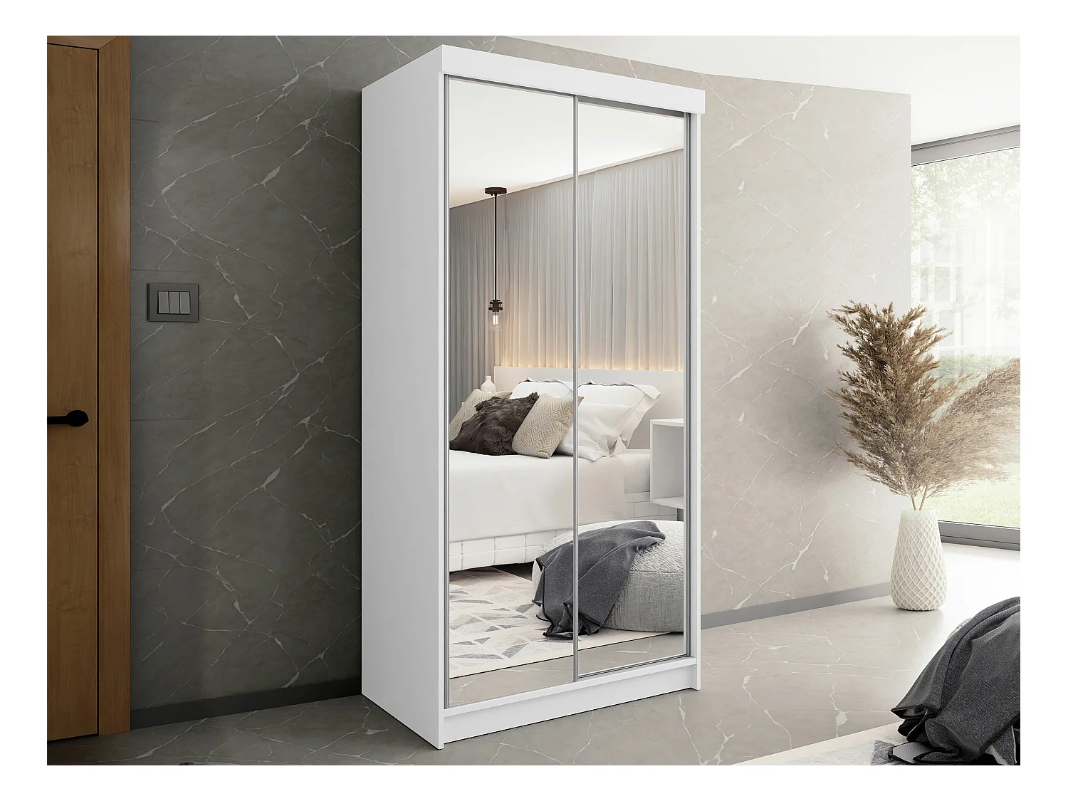 Armario Dover 102, Blanco, 200x100x62cm, Puertas de armario: Correderas