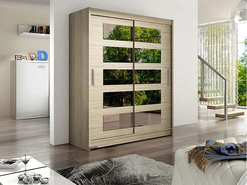 Armoire Closico 114, Sonoma chêne, 200x150x58cm, Portes d'armoire: Coulissantes