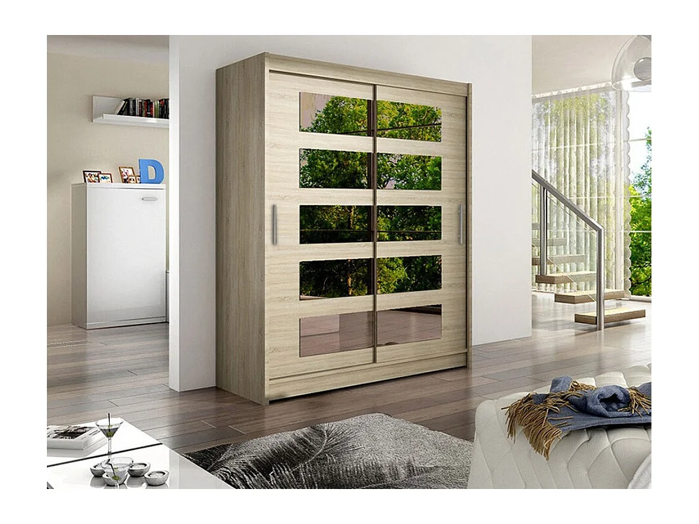 Armoire Closico 114, Sonoma chêne, 200x150x58cm, Portes d'armoire: Coulissantes