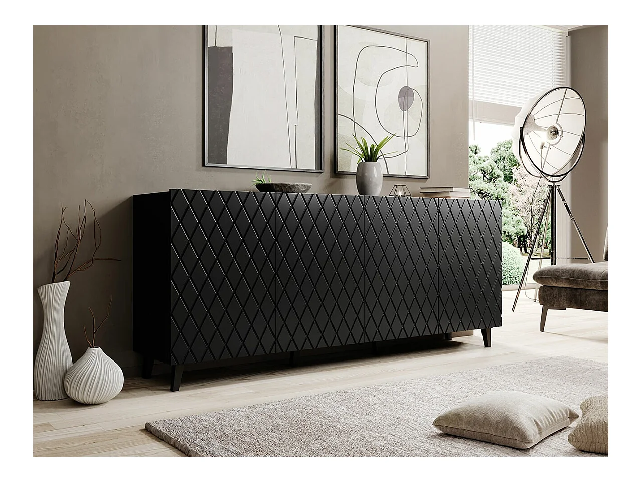 Buffet Charlotte 173, Noir, 82x200cm, Le nombre de portes: 442cm, Stratifié|MDF