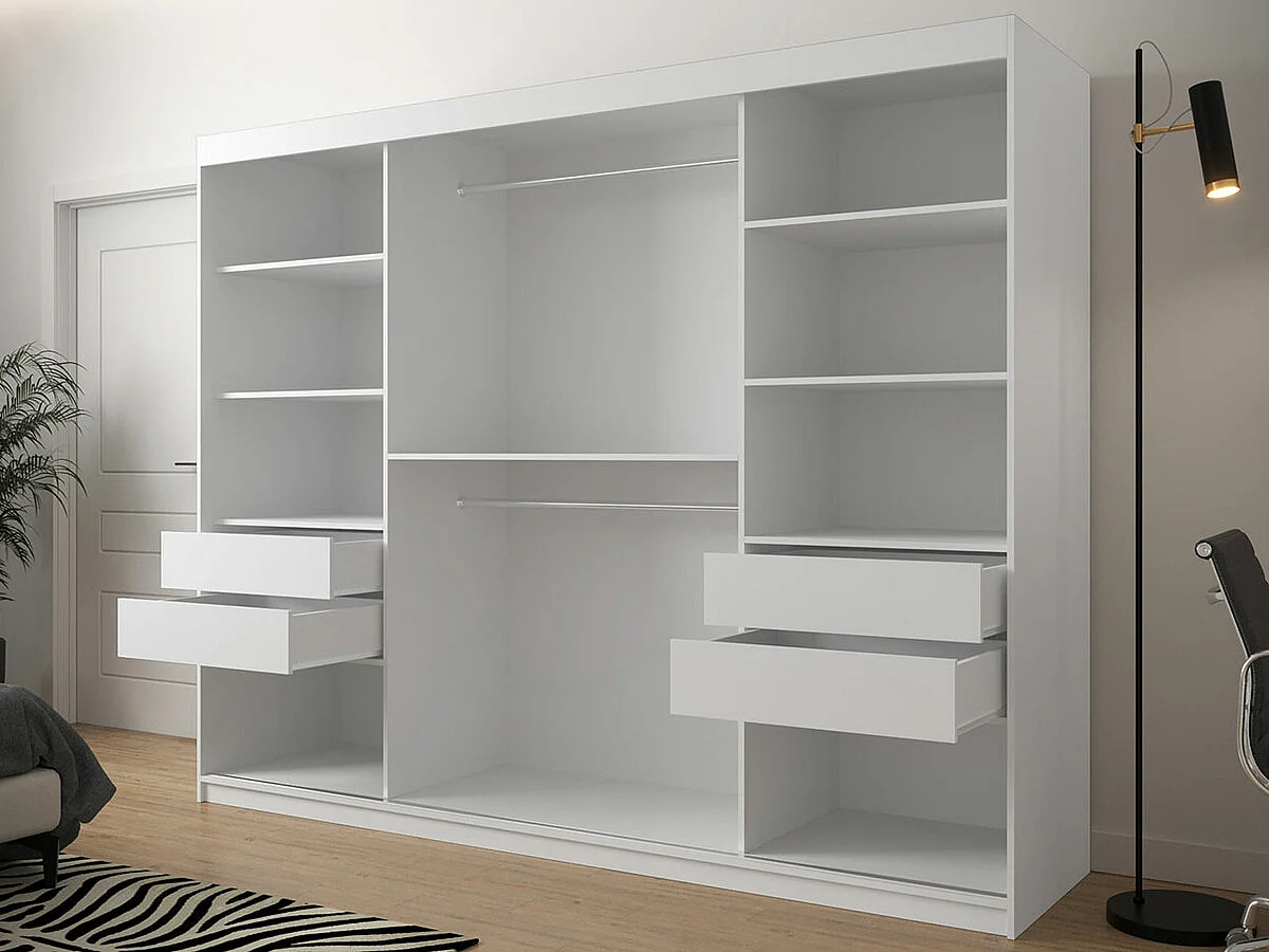 Armario Hartford 317, Negro|Blanco, 200x250x62cm, Puertas de armario: Correderas