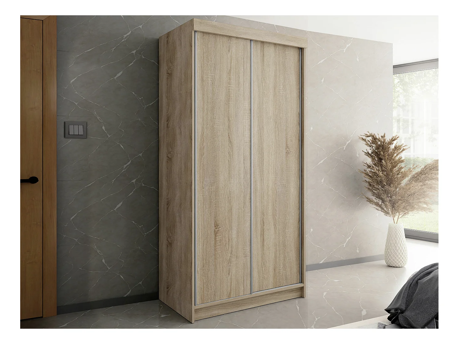 Armario Dover 104, Roble Sonoma, 200x100x62cm, Puertas de armario: Correderas