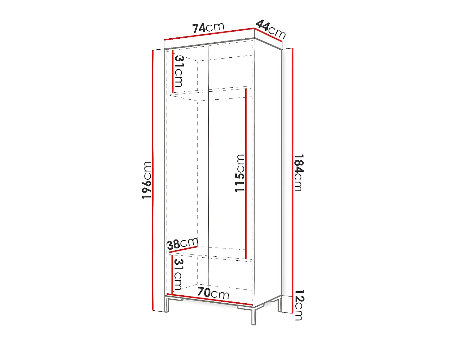 Armario Tivsoa 110, Craft roble|Negro, 196x74x44cm, Puertas de armario: Con bisagras