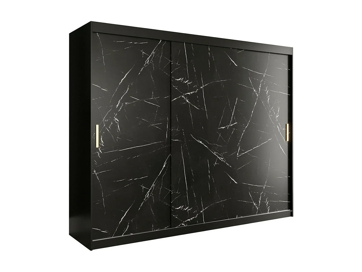 Armadio Hartford 251, Nero opaco|Marmo nero, 200x250x62cm, Porte armadi: Scorrevoli