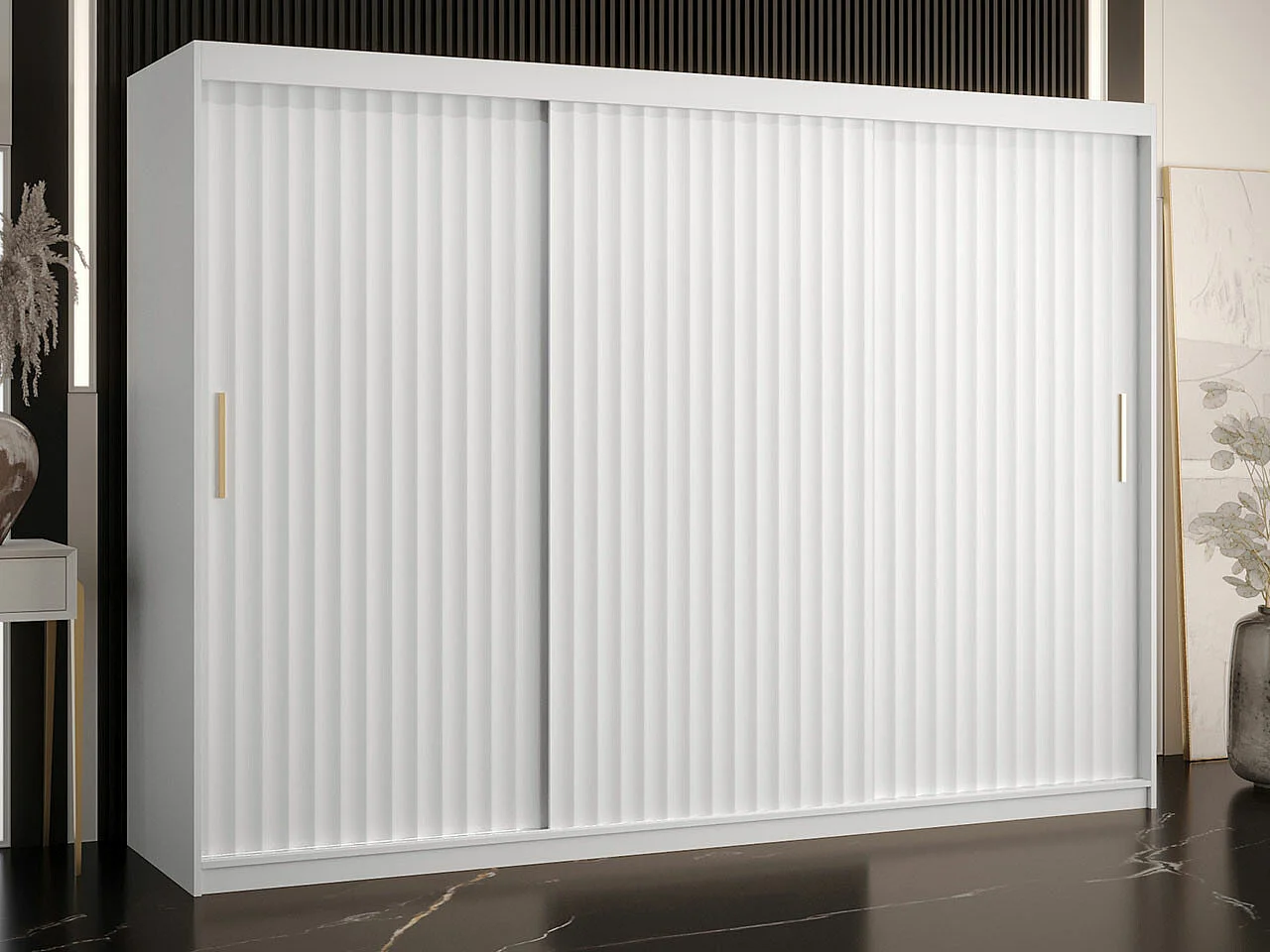 Armoire Hartford 336, Blanc, 200x250x62cm, Portes d'armoire: Coulissantes