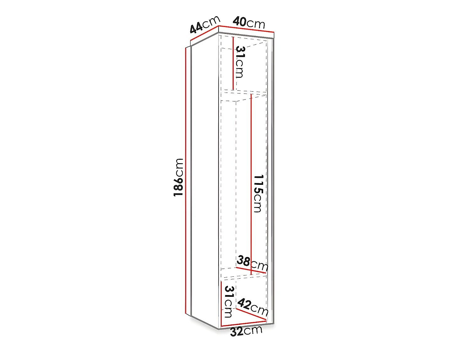 Roupeiro Hartford 392, Número de prateleiras: 2, 19x4x4cm