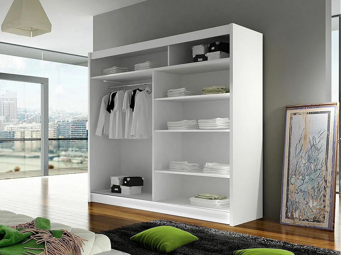 Armario Closico 153, Blanco|Roble Artisan, 215x180x58cm, Puertas de armario: Correderas