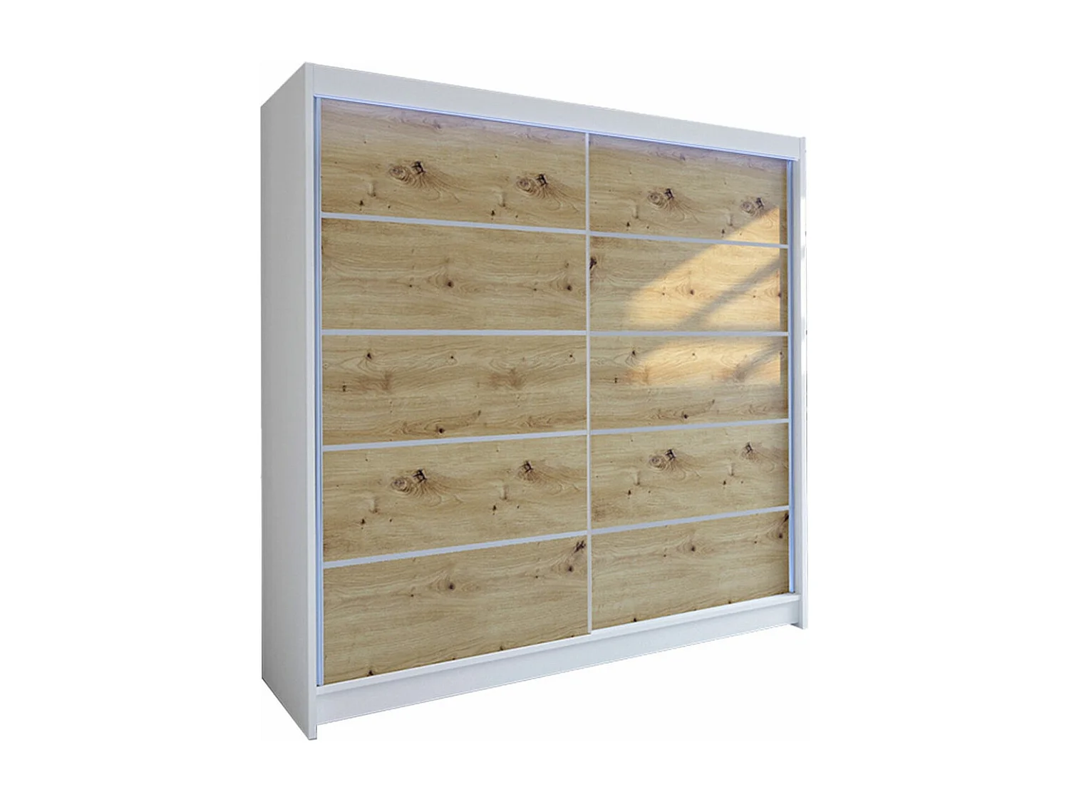Armario Closico 153, Blanco|Roble Artisan, 215x180x58cm, Puertas de armario: Correderas