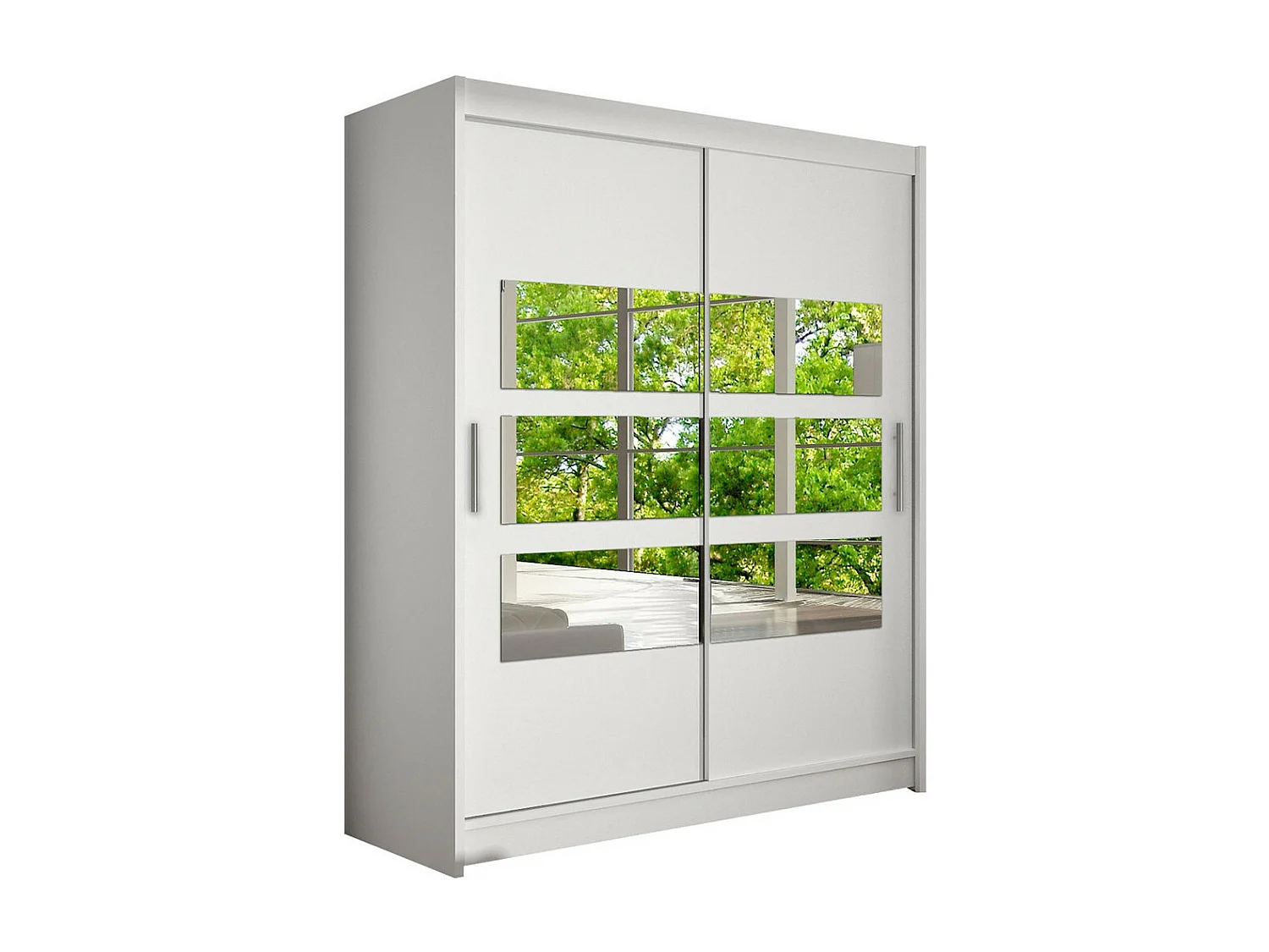 Armoire Closico 157, Blanc, 200x150x58cm, Portes d'armoire: Coulissantes