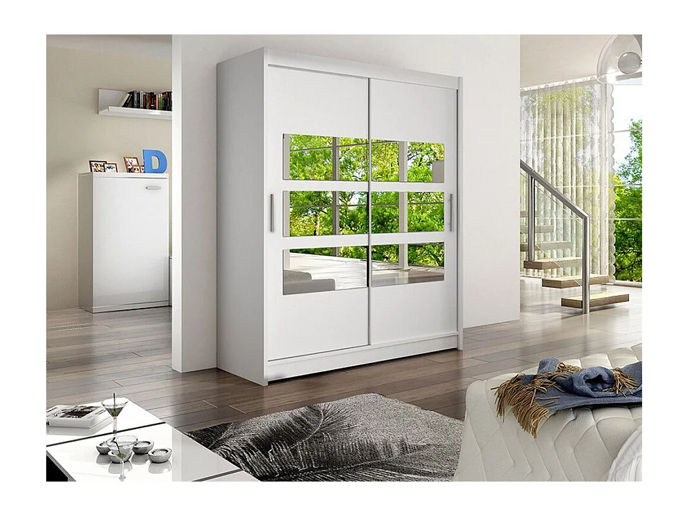 Armoire Closico 157, Blanc, 200x150x58cm, Portes d'armoire: Coulissantes