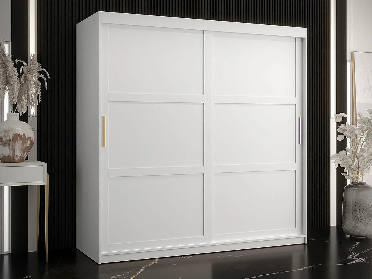 Armoire Ferfere 101, Blanc, 200x180x62cm, Portes d'armoire: Coulissantes