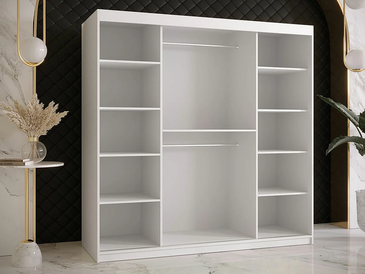 Armoire Ferfere 101, Blanc, 200x180x62cm, Portes d'armoire: Coulissantes