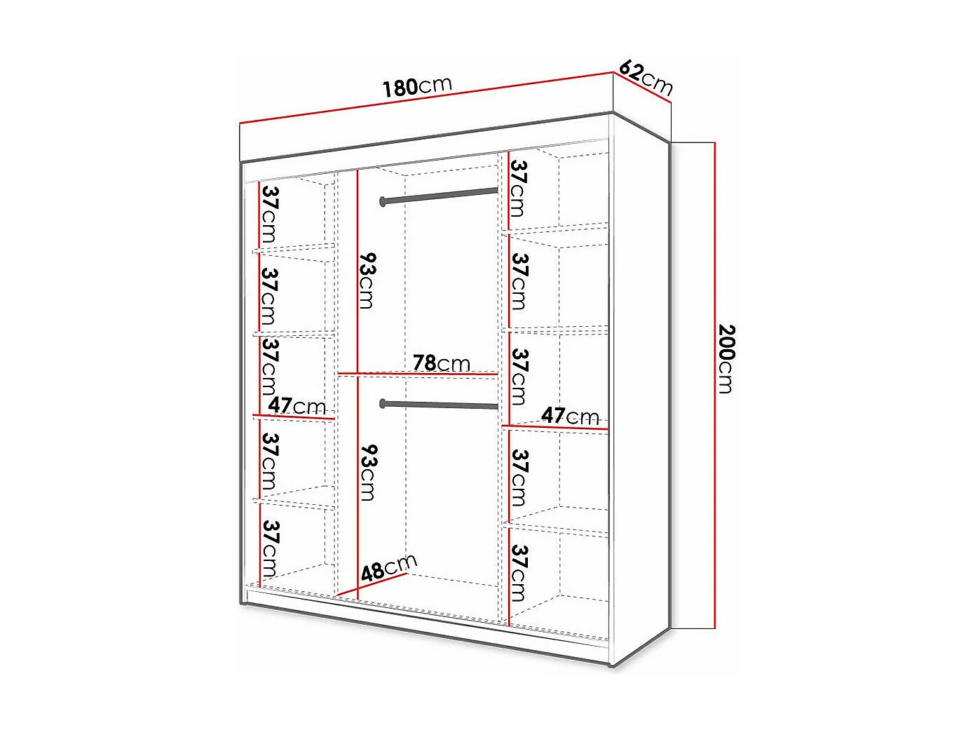 Armoire Ferfere 101, Blanc, 200x180x62cm, Portes d'armoire: Coulissantes
