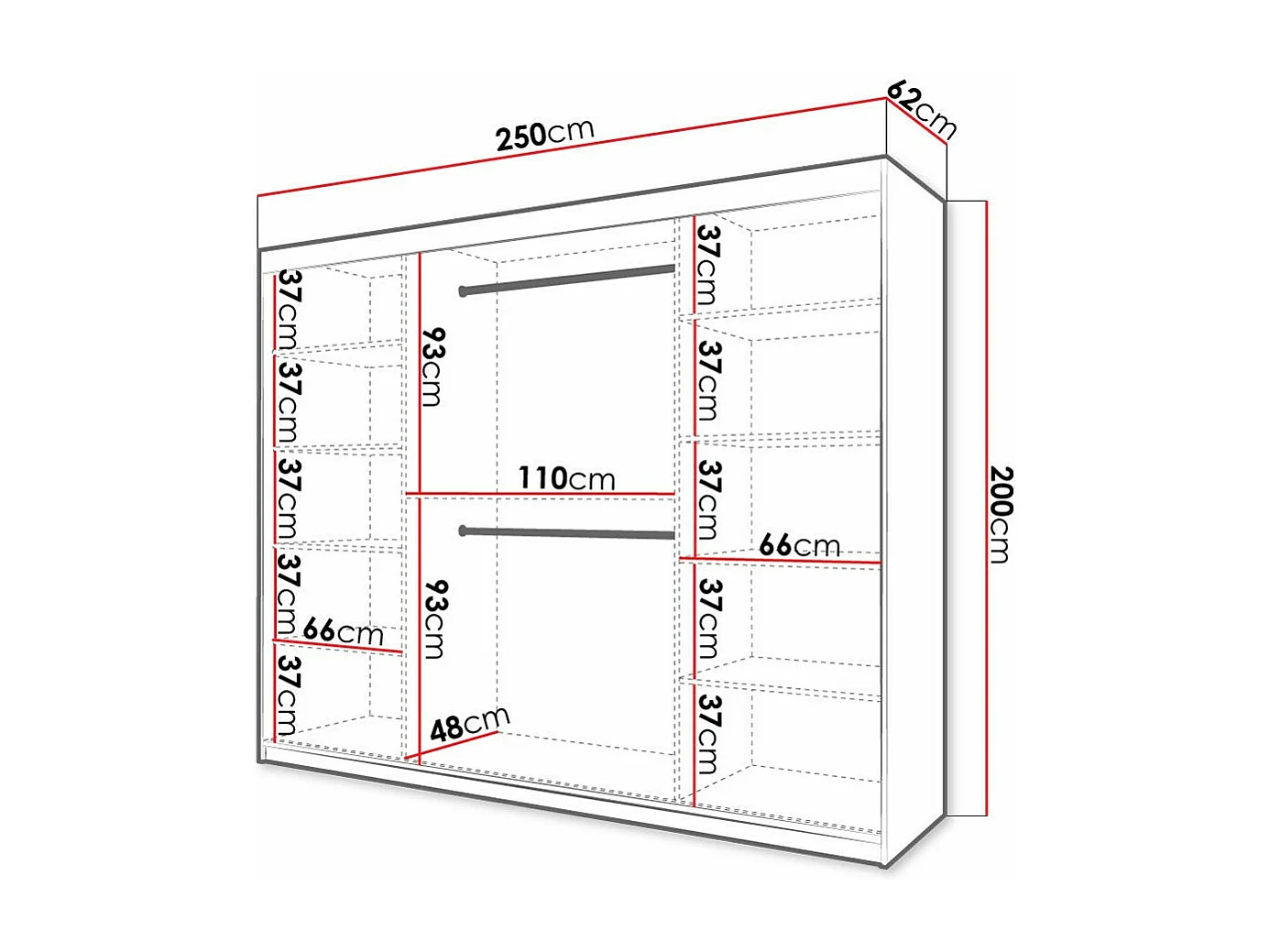 Armario Ferfere 105, Blanco, 200x250x62cm, Puertas de armario: Correderas