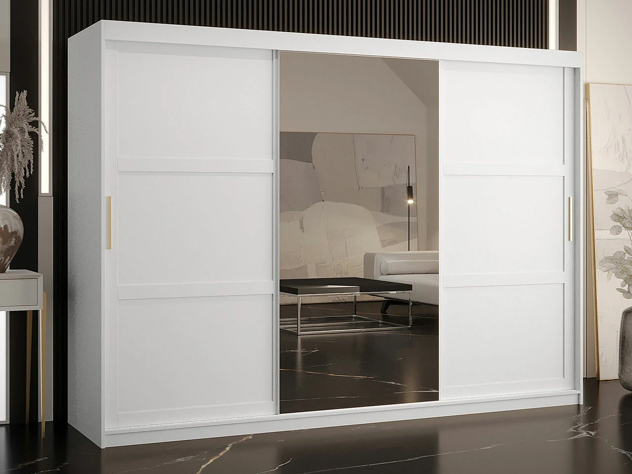 Armoire Ferfere 105, Blanc, 200x250x62cm, Portes d'armoire: Coulissantes