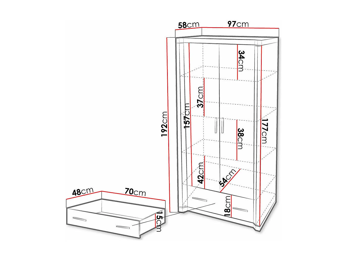 Armadio Lorelie 118, Sonoma quercia, 192x97x58cm, Porte armadi: Battenti