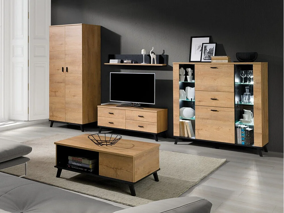 Armoire Talsere 100, Chêne de Lefkas|Noir, 191x81x55cm, Nombre d'étagères: 1