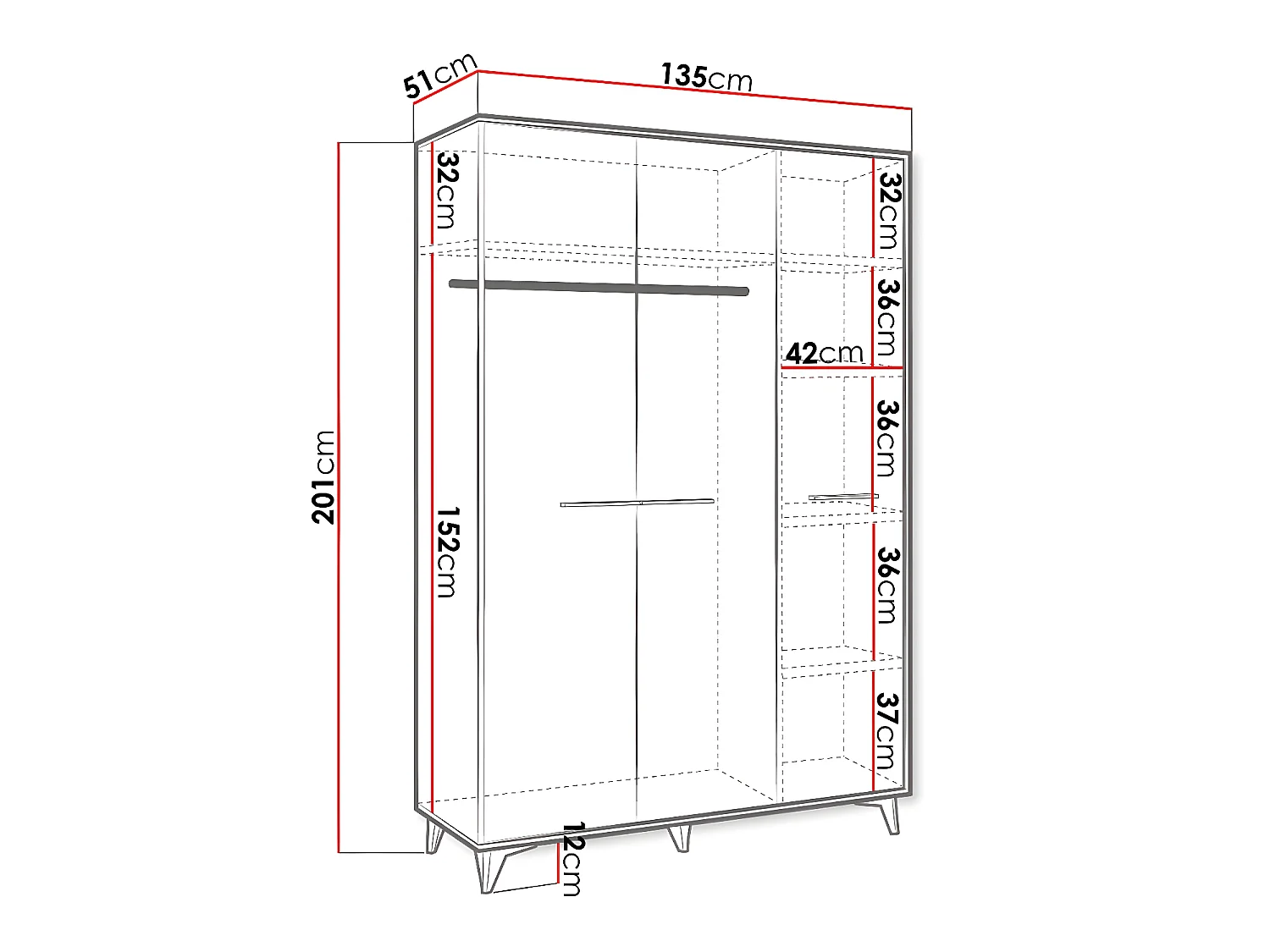 Armario Avimora 119, Nogal, 201x135x51cm, Puertas de armario: Con bisagras