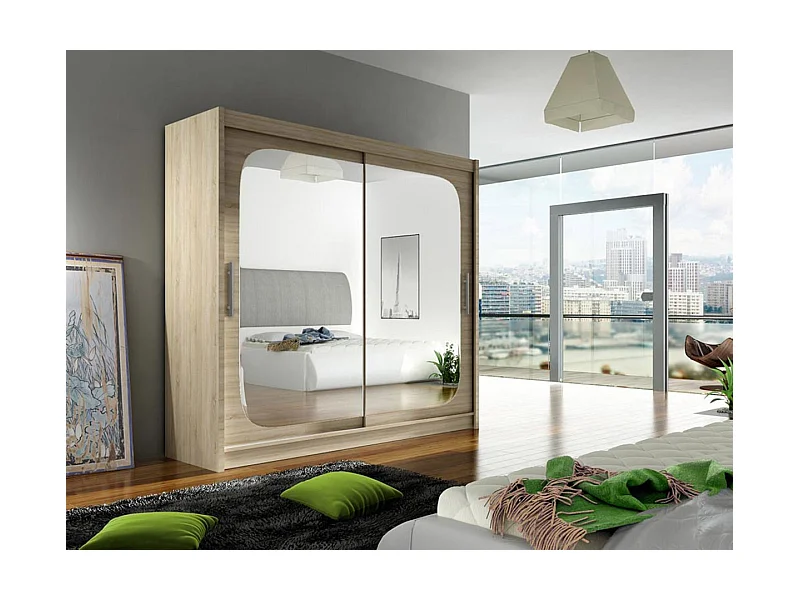 Armario Closico 108, Roble Sonoma, 215x180x58cm, Puertas de armario: Correderas