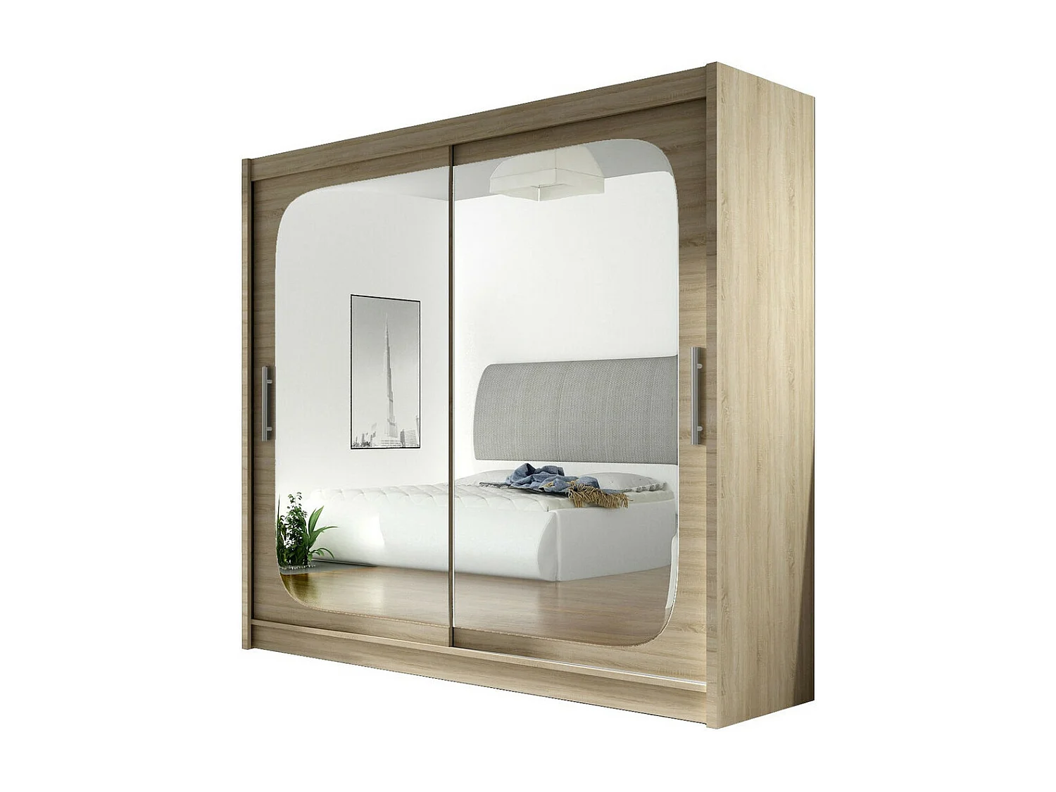 Armario Closico 108, Roble Sonoma, 215x180x58cm, Puertas de armario: Correderas