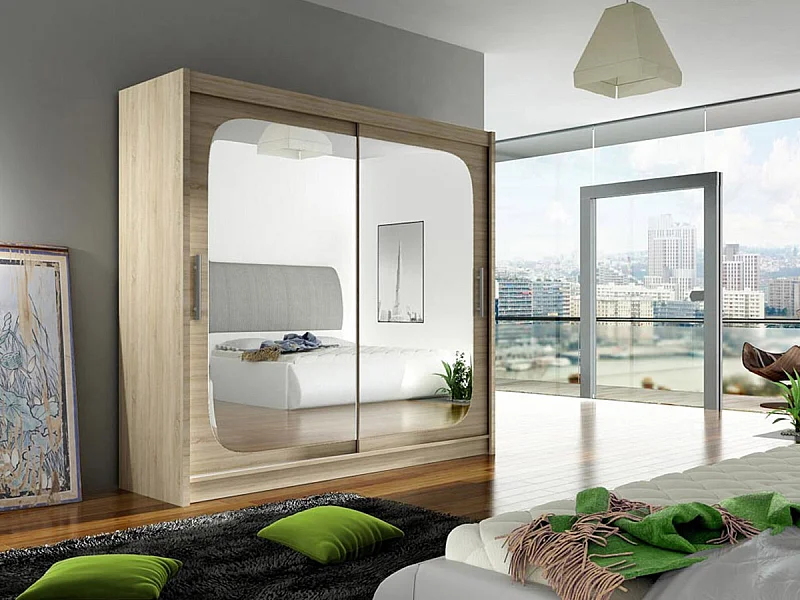 Armoire Closico 108, Sonoma chêne, 215x180x58cm, Portes d'armoire: Coulissantes