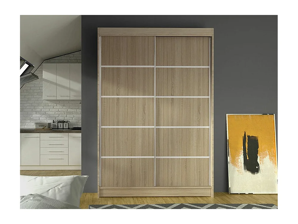 Armoire Closico 150, Sonoma chêne, 200x120x58cm, Portes d'armoire: Coulissantes