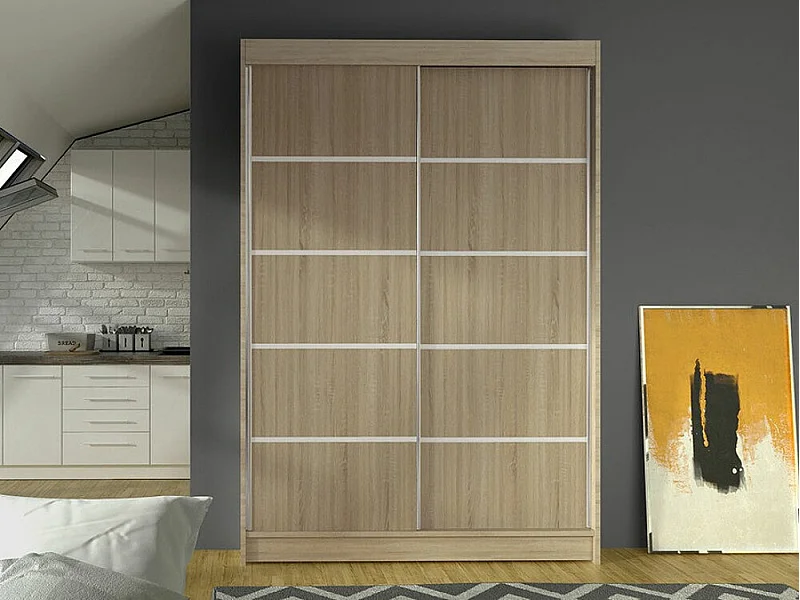 Armoire Closico 150, Sonoma chêne, 200x120x58cm, Portes d'armoire: Coulissantes