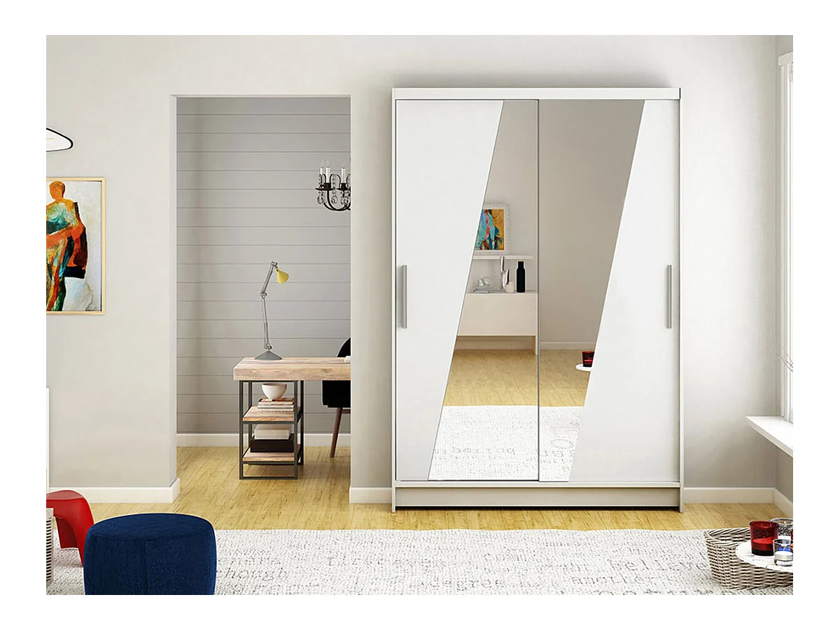 Armoire Closico 152, Blanc, 200x120x58cm, Portes d'armoire: Coulissantes