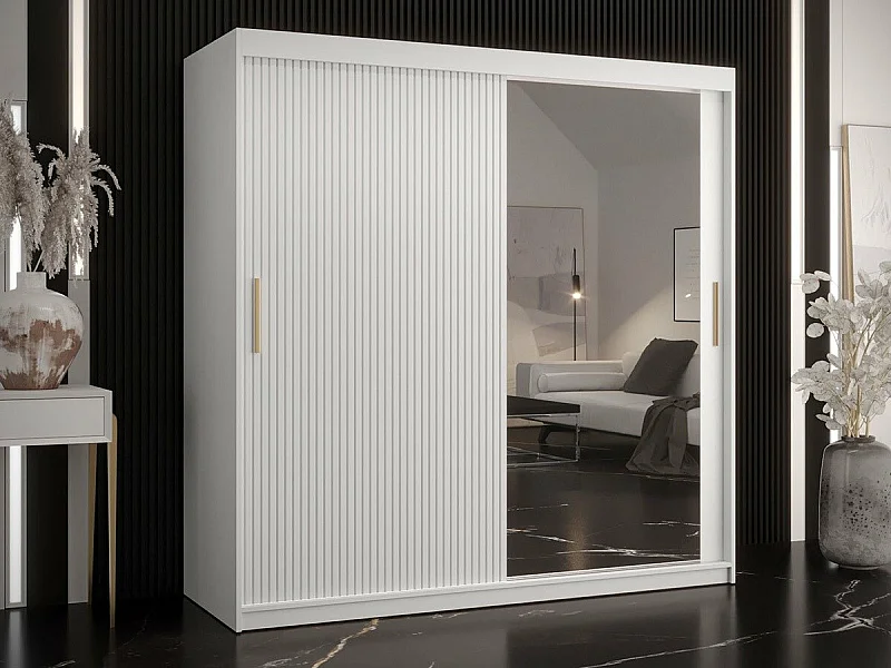 Armoire Elblaru 128, Blanc, 200x180x62cm, Portes d'armoire: Coulissantes