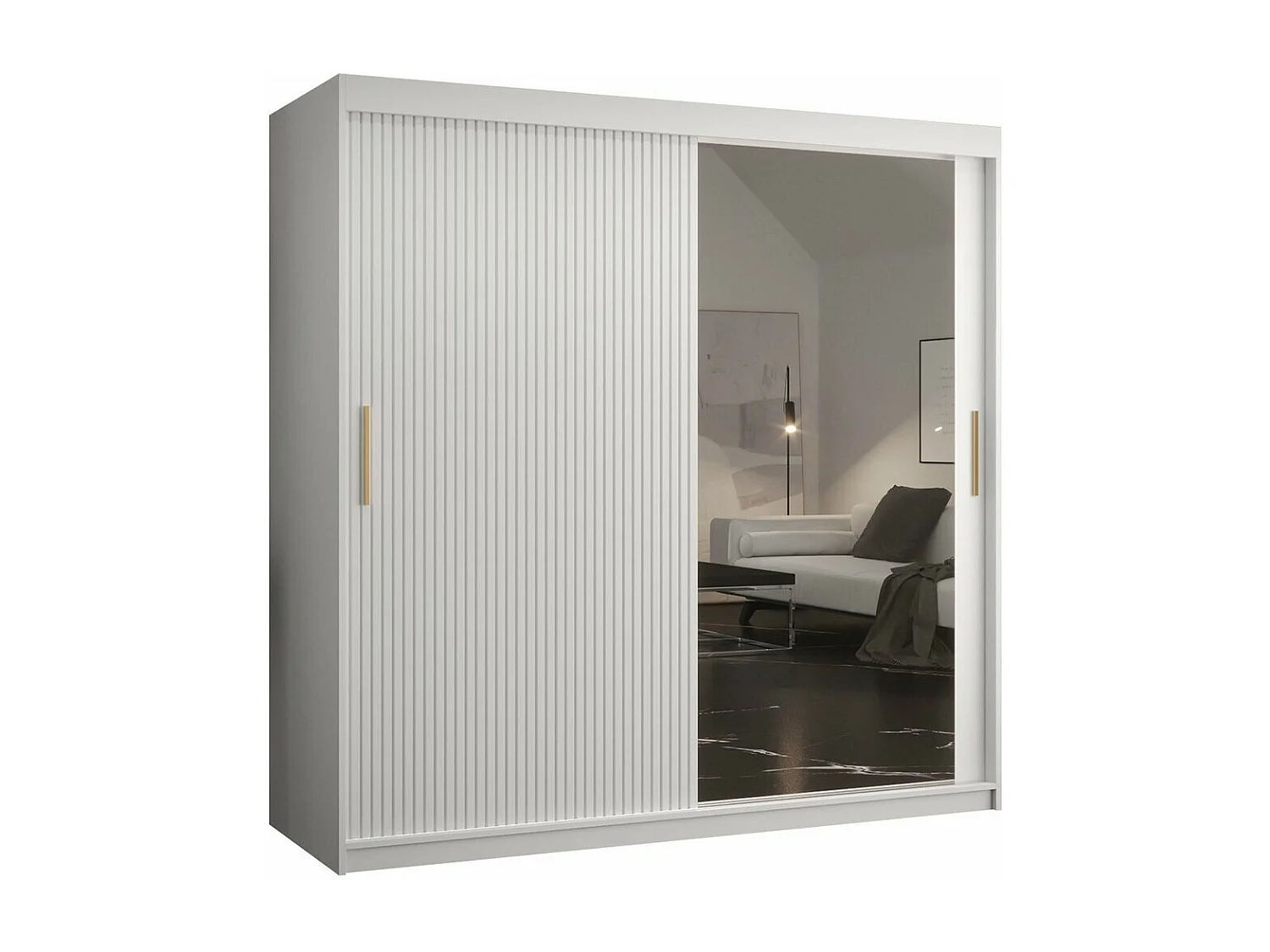 Armoire Elblaru 128, Blanc, 200x180x62cm, Portes d'armoire: Coulissantes