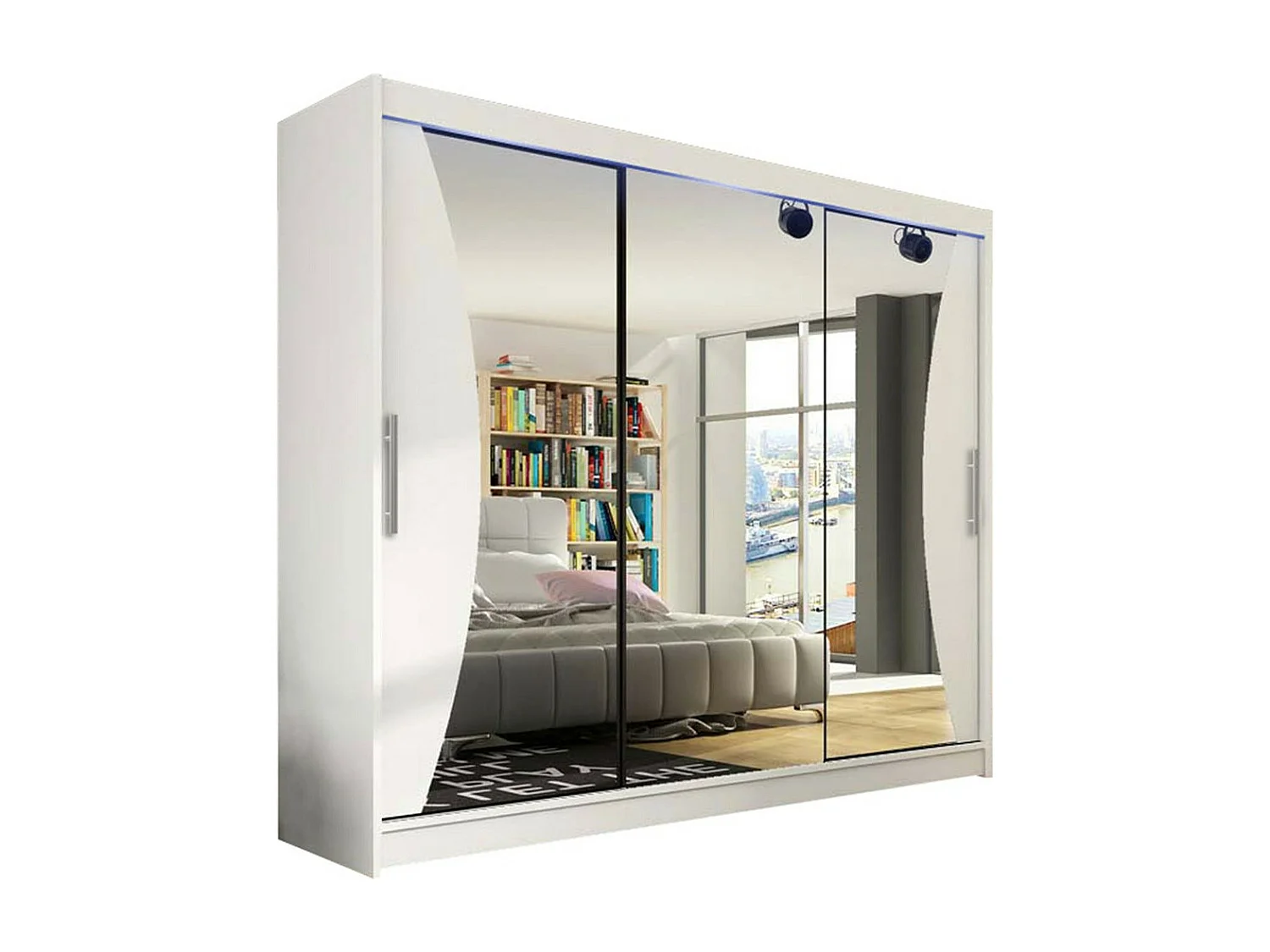 Armoire Closico 120, Blanc, 215x250x58cm, Portes d'armoire: Coulissantes