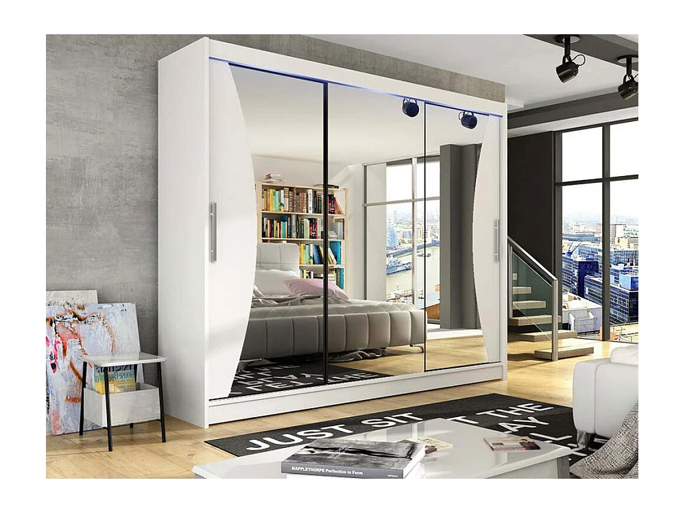 Armoire Closico 120, Blanc, 215x250x58cm, Portes d'armoire: Coulissantes