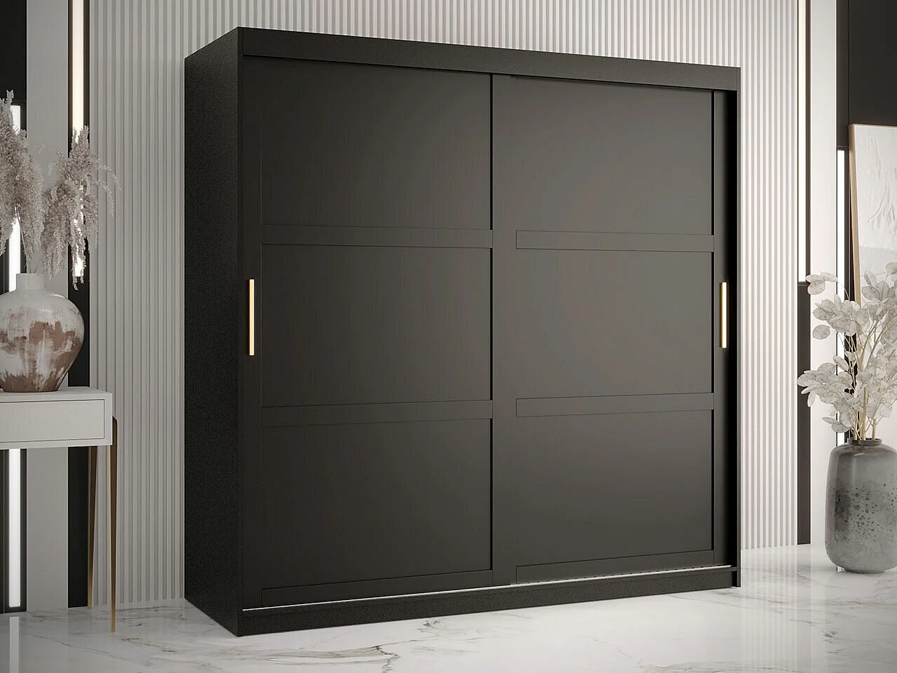 Armario Ferfere 101, Negro, 200x180x62cm, Puertas de armario: Correderas