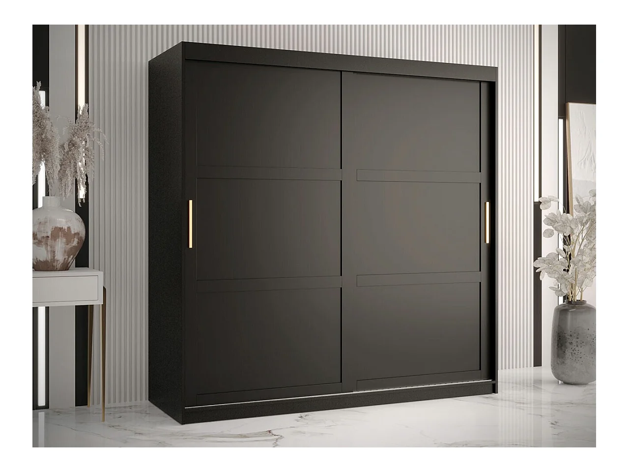 Armoire Ferfere 101, Noir, 200x180x62cm, Portes d'armoire: Coulissantes