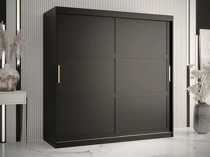 Armoire Ferfere 101, Noir, 200x180x62cm, Portes d'armoire: Coulissantes