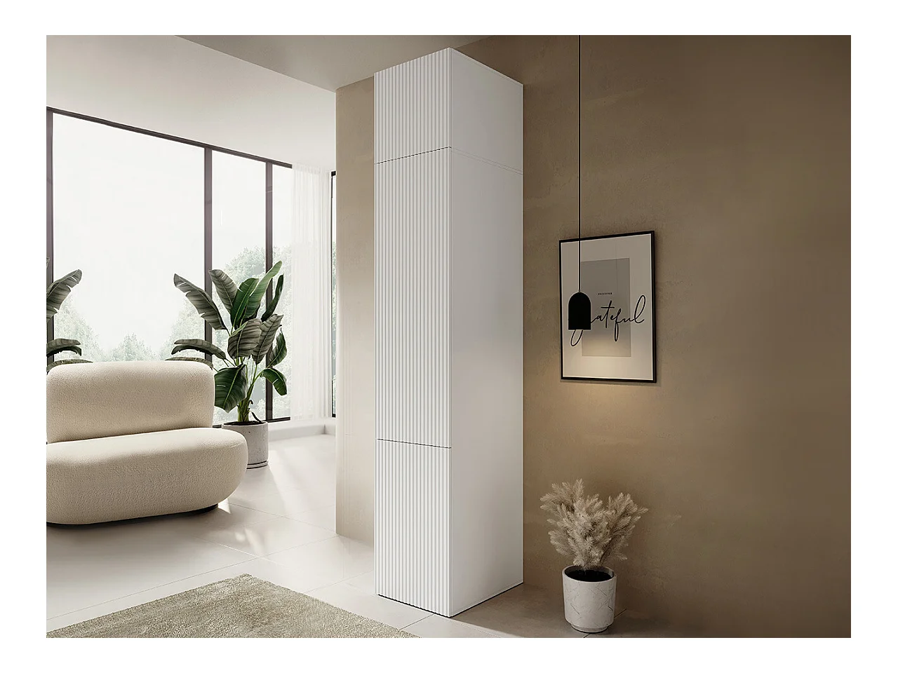 Étagère Levmari 113, Fermé|Avec des portes, MDF|Stratifié, 244x45x56cm, Blanc