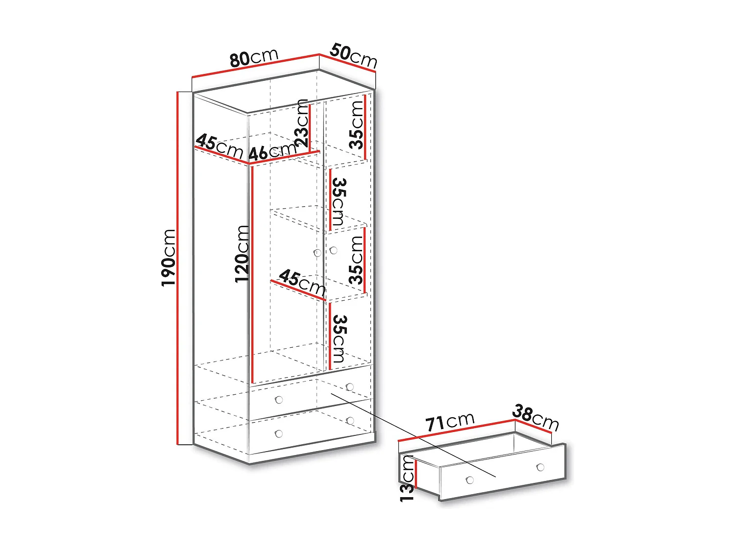 Armoire Tesmonu 102, Gris|Blanc|Chêne, 190x80x50cm, Portes d'armoire: Avec des charnières
