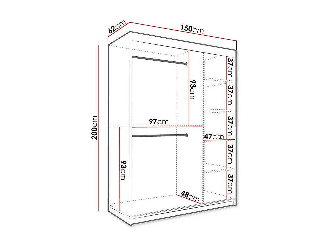 Armadio Hartford 260, Marmo nero|Nero opaco, 200x150x62cm, Porte armadi: Scorrevoli