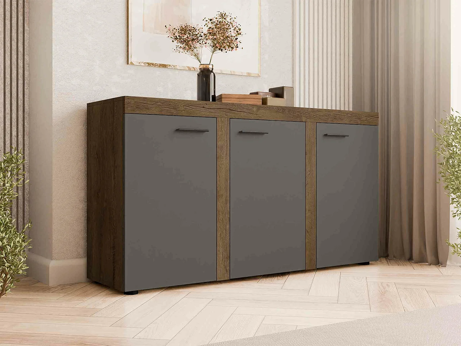 Buffet Tucson 121, Anthracite|Chêne de Lefkas, 82x149cm, Le nombre de portes: 340cm